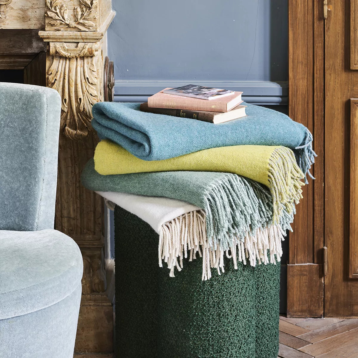 Plaid laine & autres fibres uni bleu gris Duetto canard