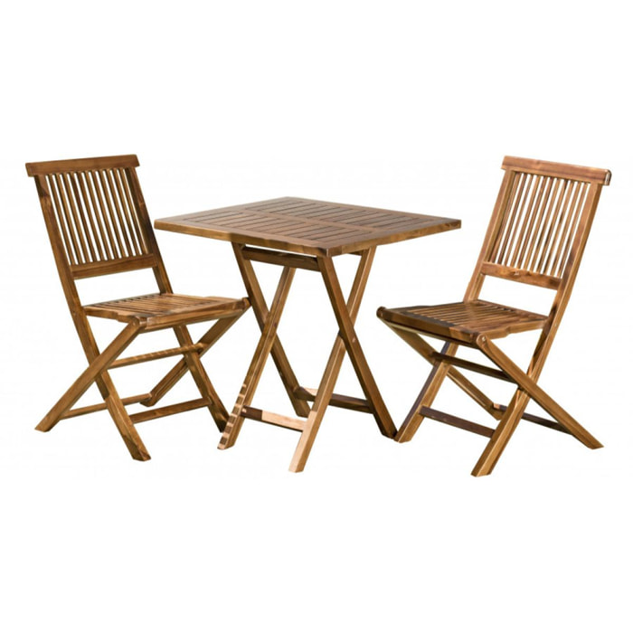 HANNA - Salon de jardin en bois teck huilé 2 personnes - ensemble de jardin : 1 table carrée pliante 70x70cm et 2 chaises