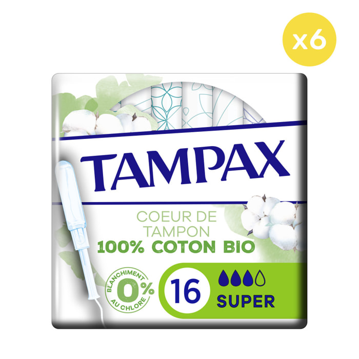 6x16 Tampons Tampax Cotton Protection Super Avec Applicateur