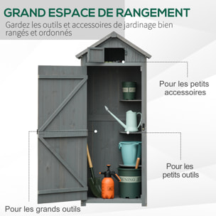 Armoire abri de jardin remise pour outils 3 étagères 2 portes loquets toit pente bitumé 77L x 54l x 179H cm sapin traité gris