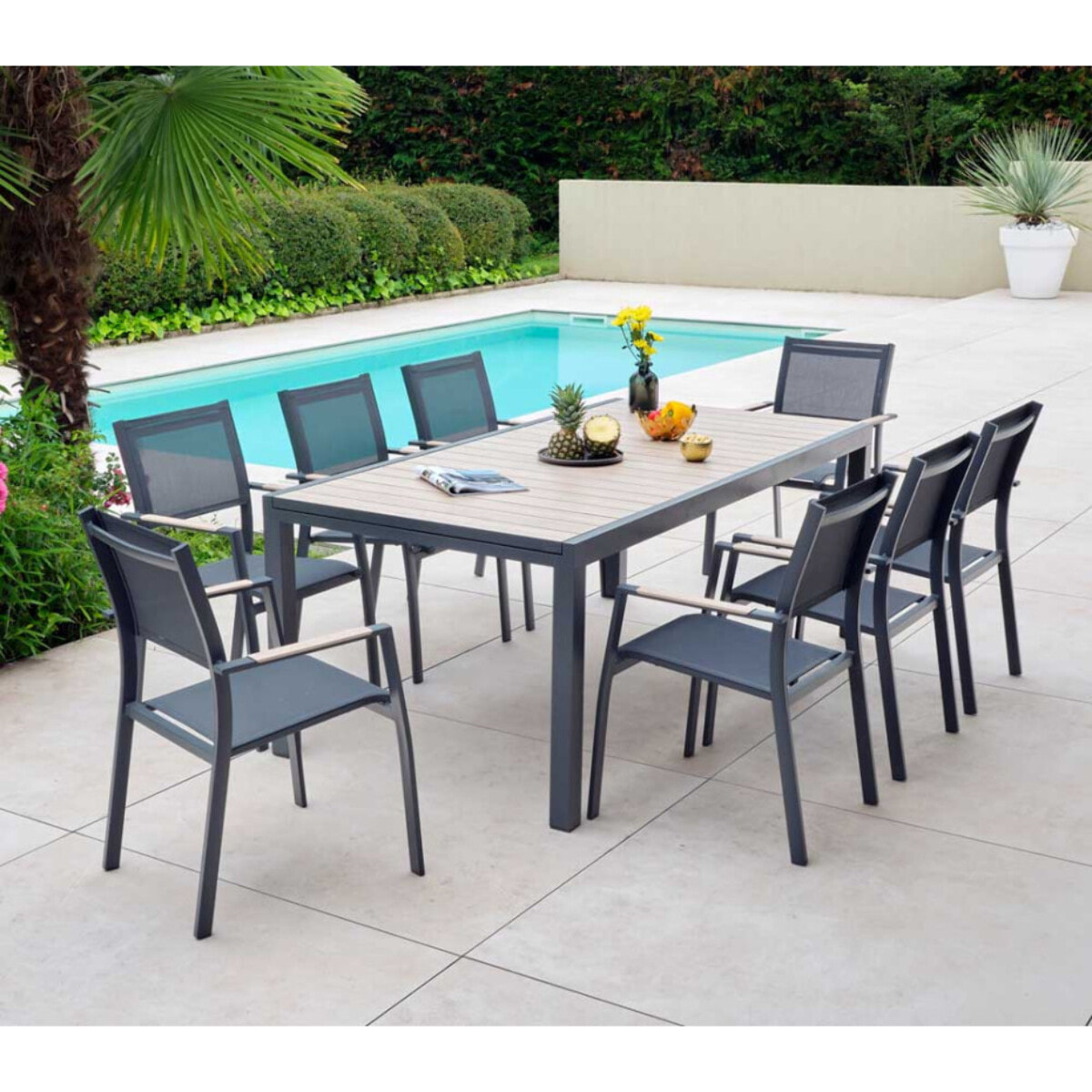 Ensemble table et chaises de jardin  - effet bois - OLERON