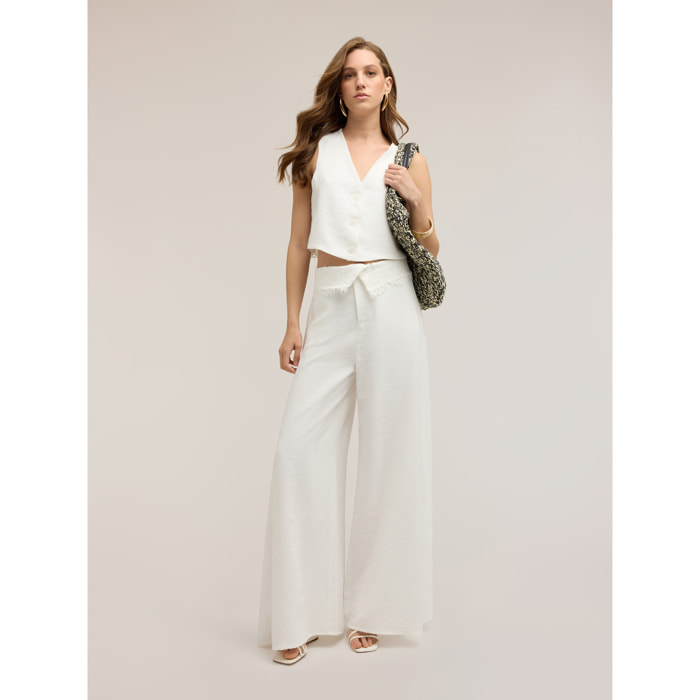 Motivi - Pantalones palazzo con detalle de encaje - Blanco
