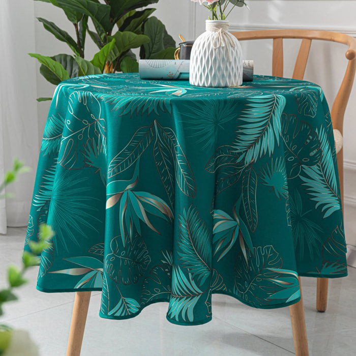 Nappe ronde exotique anti-taches - Bleu Paon