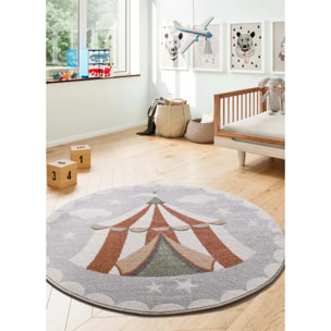 BEATS Alfombra redonda infantil circo gris, 120Ø cm