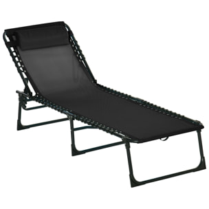 Tumbona Plegable y Ajustable de 4 Posiciones Silla Reclinable de Jardín con Sistema de Cordones para Exterior Marco Acero 189x58x30 cm Negro