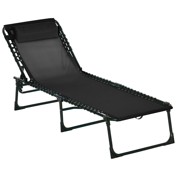 Tumbona Plegable y Ajustable de 4 Posiciones Silla Reclinable de Jardín con Sistema de Cordones para Exterior Marco Acero 189x58x30 cm Negro