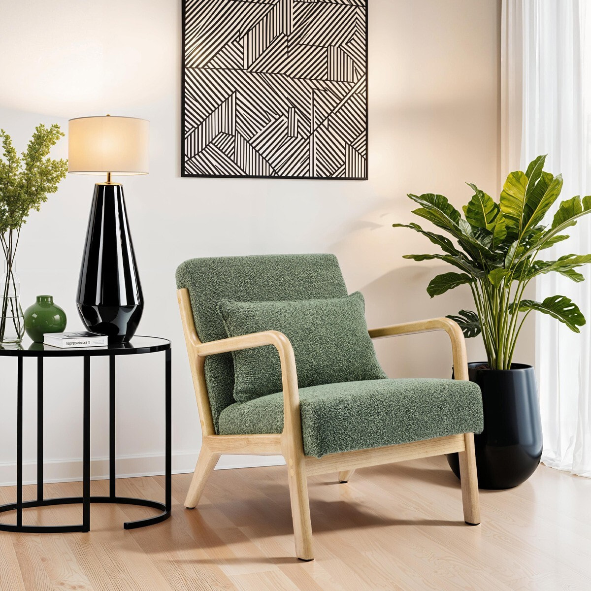 Fauteuil en bois et tissu bouclette - LANNA