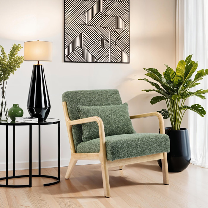 Fauteuil en bois et tissu bouclette - LANNA