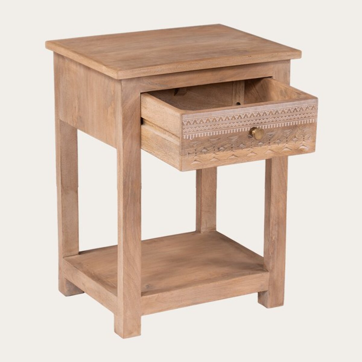 Table de chevet Zilara -bois massif de mangue-couleur natural 45 x 60 x 35 cm
