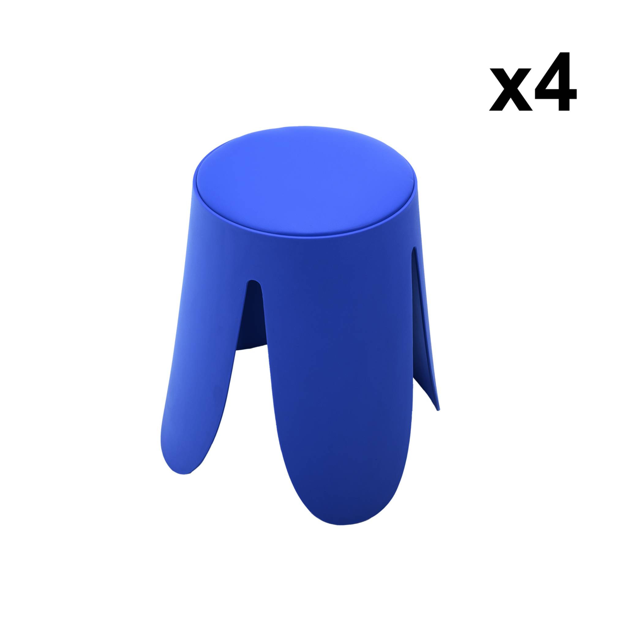Set de 4 tabourets empilables simili cuir bleu. Niki Ø30 / 44 x H46cm