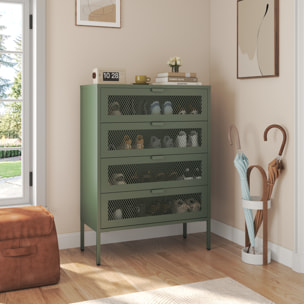 Meuble à chaussures 4 portes en métal vert kaki EMMA