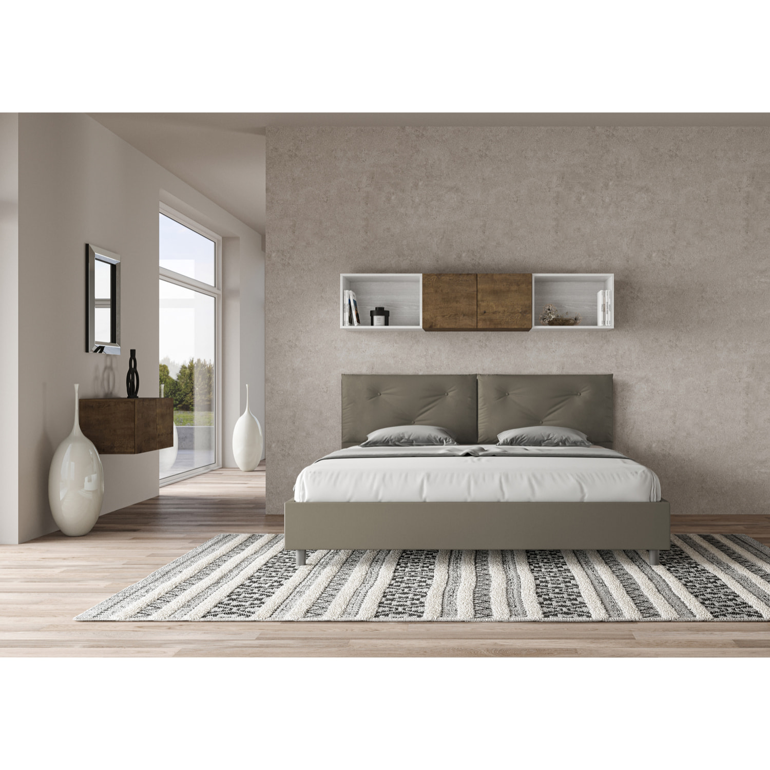 Letto matrimoniale king size con rete imbottito 200x200 similpelle cappuccino Appia Large