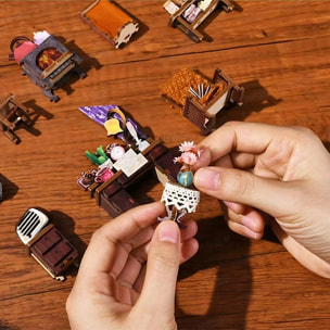 Cabaña Crepuscular. Book Nook de madera, diseño 3D realista con gran detalle, cubierta y luces led.