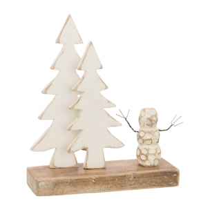 J-Line décoration Bonhomme de Neige Sapin - bois - naturel/blanc