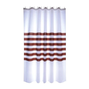 Rideau de douche Polyester RAYAS 180x200cm QUALITE PREMIUM Blanc & Marron - Anneaux inclus MSV