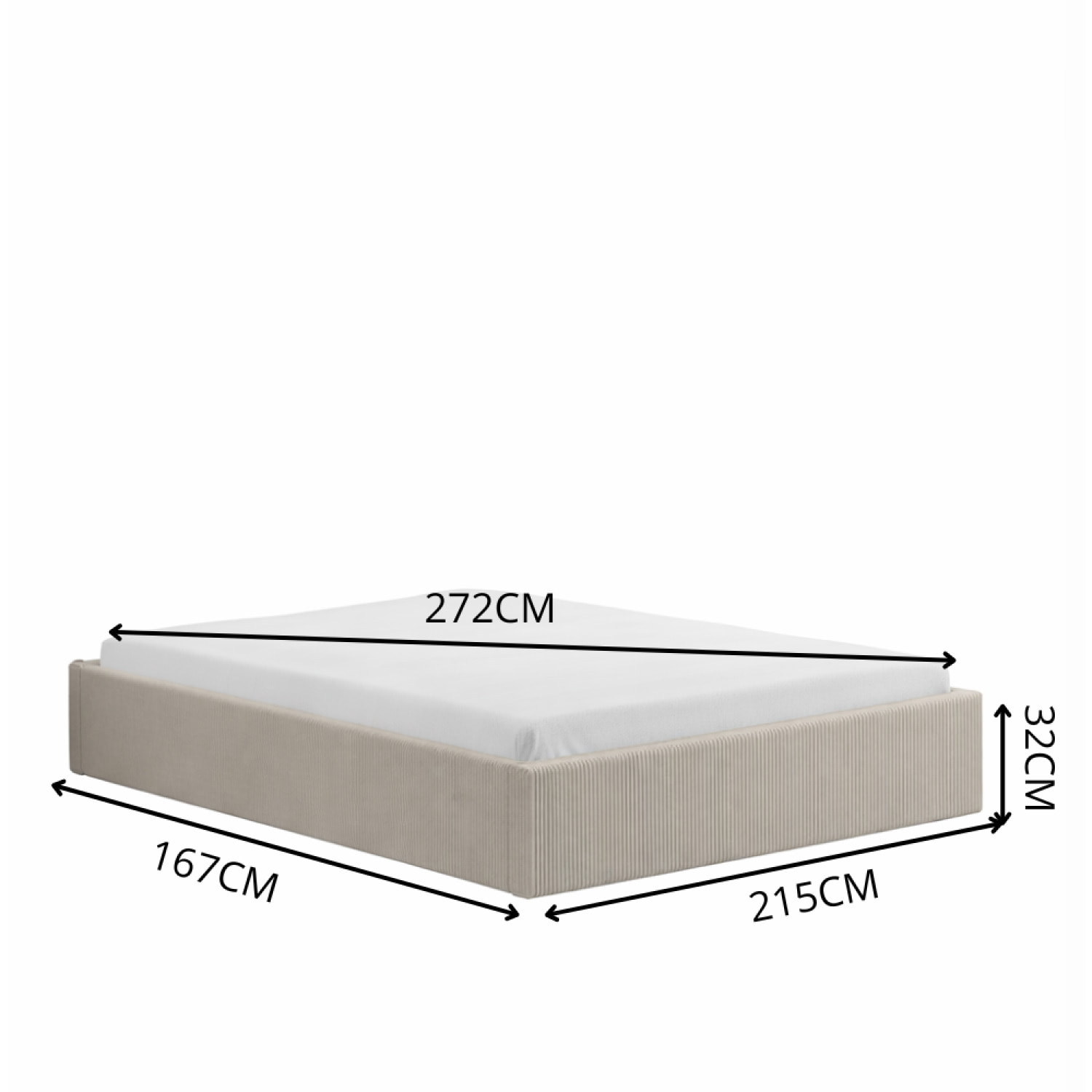 ABATE Lit avec coffre de rangement 160x200cm velours côtelé beige