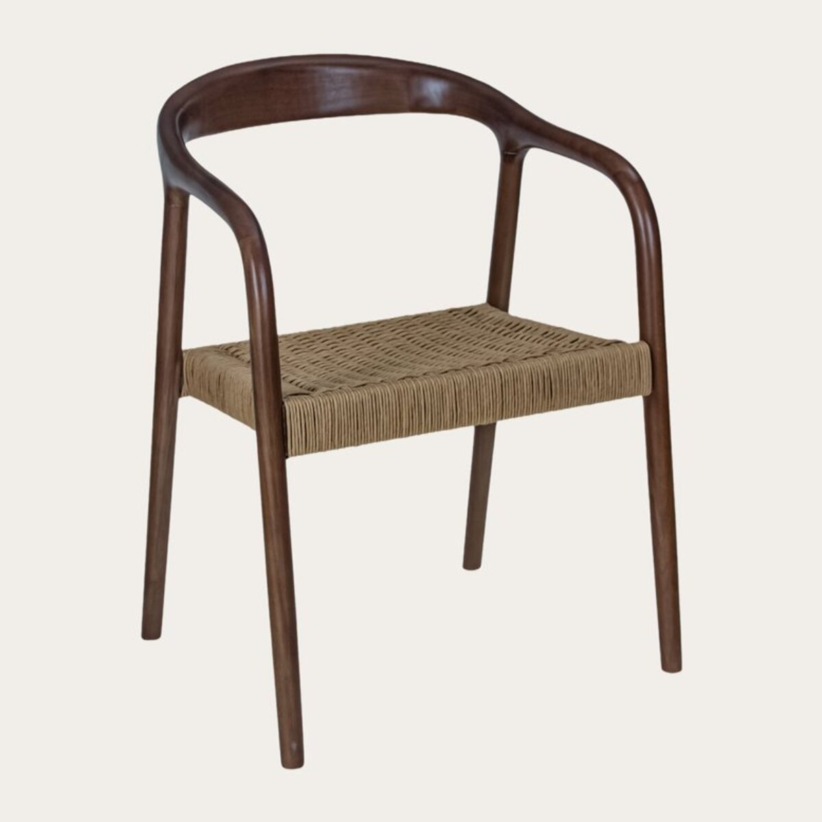 Chaise Parvati -bois massif d'hévéa et corde-couleur noyer 62 x 78 x 53 cm