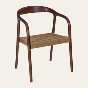 Chaise Parvati -bois massif d'hévéa et corde-couleur noyer 62 x 78 x 53 cm