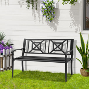 Outsunny Banco Jardín 2 Plazas Acero con Reposabrazos para Terraza Carga 280 kg