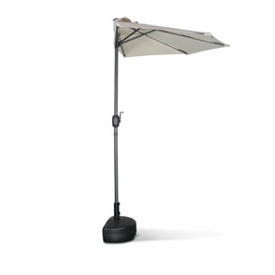 Parasol de balcon Ø250cm  – CALVI – Demi-parasol droit. mât central en aluminium avec manivelle d’ouverture. toile sable