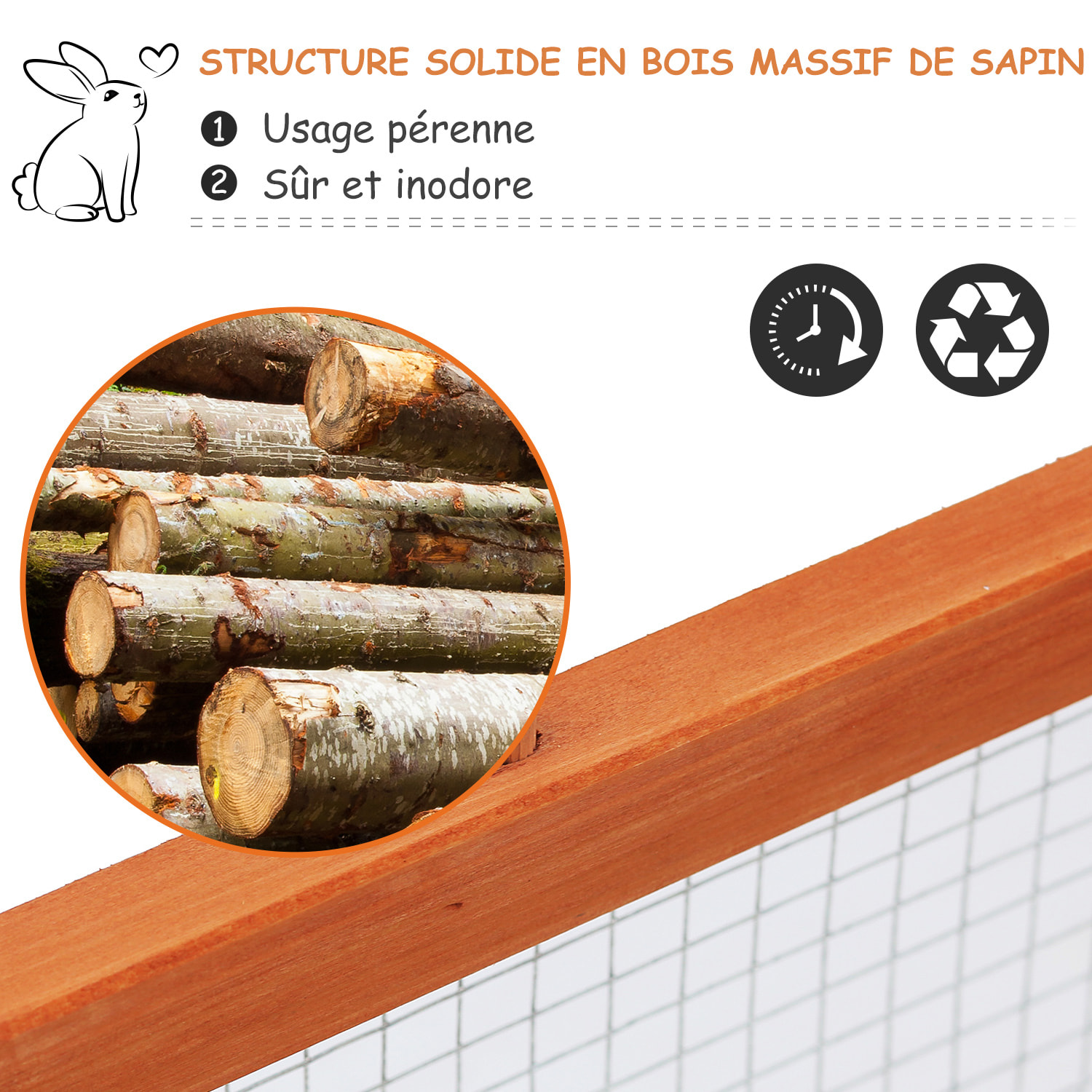 Clapier cage à lapins extérieur intérieur 2 portes supérieures 181L x 100l x 48H cm bois massif pin