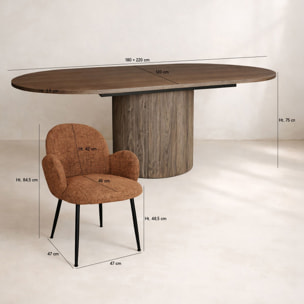 Ensemble table extensible ovale et 6 fauteuils en tissu terracotta GINETTE