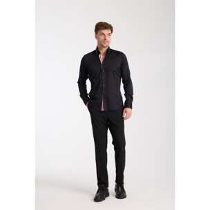 Camicia Uomo 2 Bottoni Button Down Slim Satin Unito Nero
