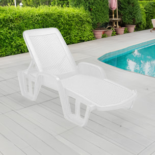 Lettino prendisole Milano, Sdraio da giardino regolabile con braccioli, Lettino da esterno, 100 % Made in Italy, Cm 192x71h100, Bianco