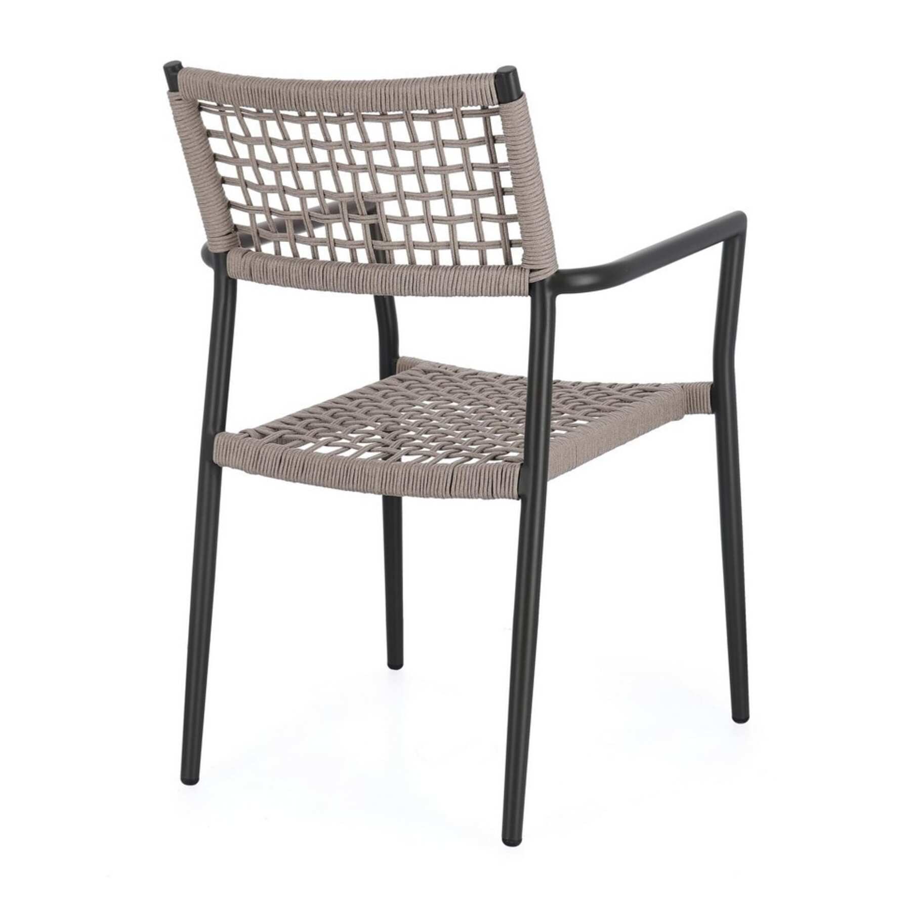 Set di 4 sedie con braccioli BLANES in alluminio antracite e corda beige