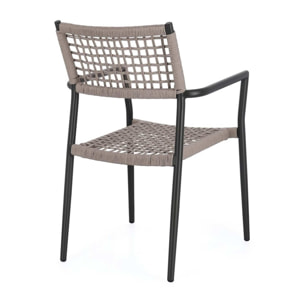 Set di 4 sedie con braccioli BLANES in alluminio antracite e corda beige