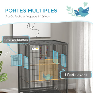 Cage à oiseaux sur roulettes - volière mobile - nombreux accessoires - dim. 48x46x74cm - acier époxy gris noir