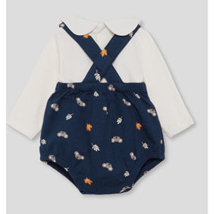 Conjunto bebé niño camiseta crudo y ranita azul marino, estampado de koalas y hojas, cuello bebé | Color: Marino | Street Monkey