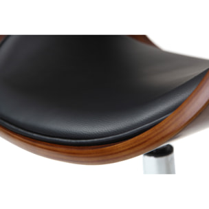 Chaise de bureau à roulettes design noir, bois foncé noyer et acier chromé  BENT