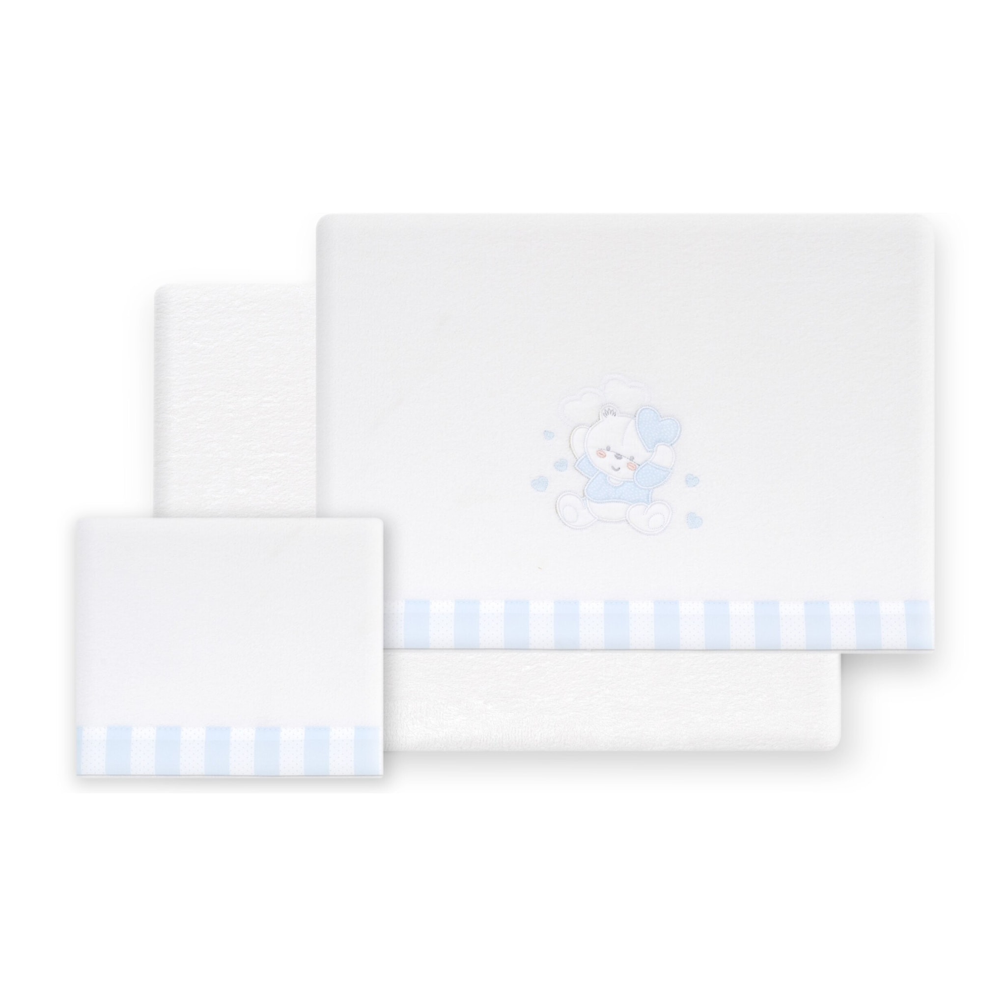 Triptico Coche Coralina D. Algodon Oso Corazones Bco/Azul