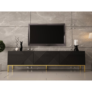 Celeste - meuble TV - 190 cm - style contemporain - Noir / Doré