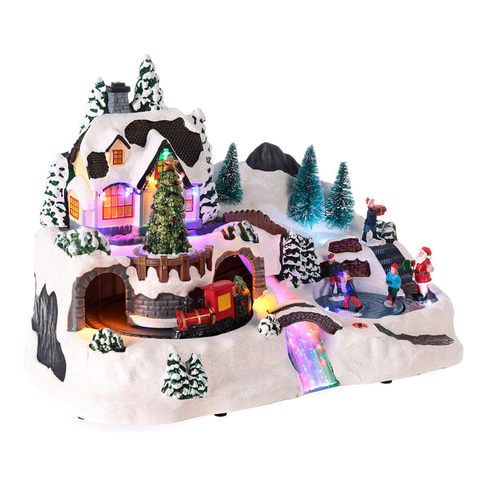 Pueblo navideño para decoración con escena en movimiento y luces led 37x22,5x25,7cm