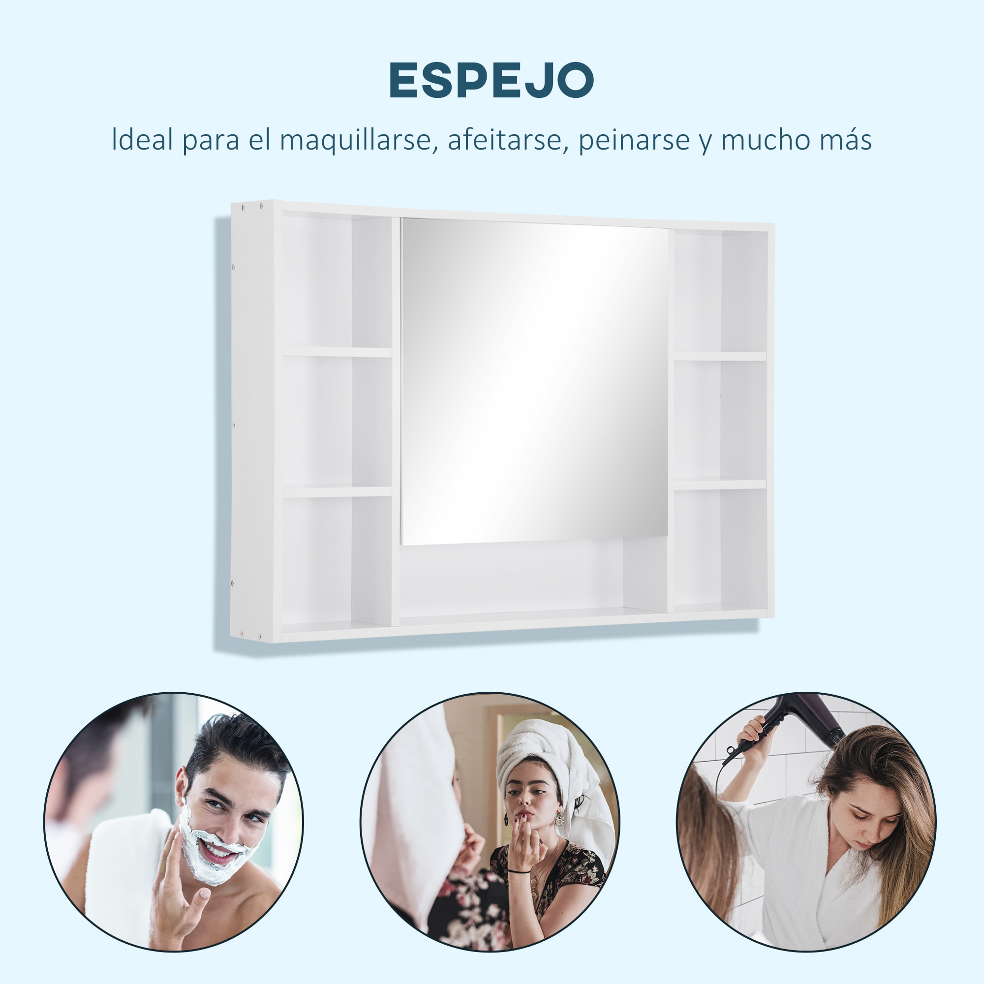 Armario de Baño con Espejo Armario de Pared Mueble de Baño Colgar con Puerta Estantes Abiertos 100x15x70 cm Blanco