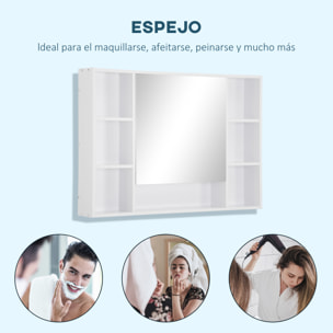 Armario de Baño con Espejo Armario de Pared Mueble de Baño Colgar con Puerta Estantes Abiertos 100x15x70 cm Blanco