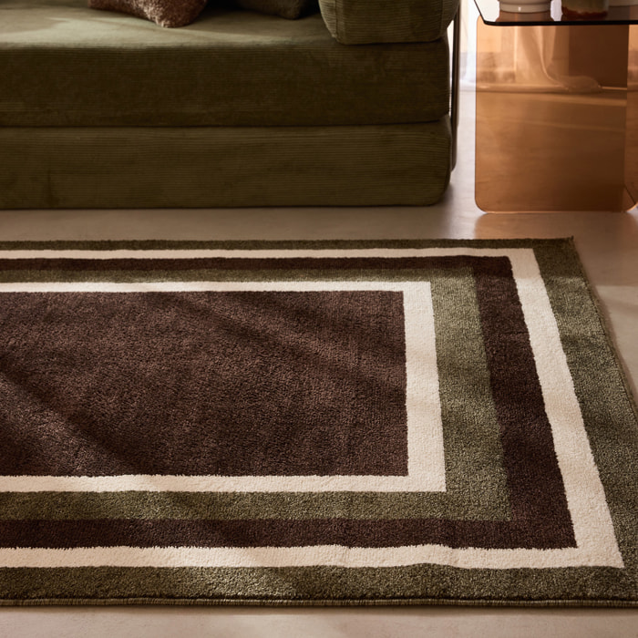 SANTAL - Tapis de salon marron à motif cadre rétro
