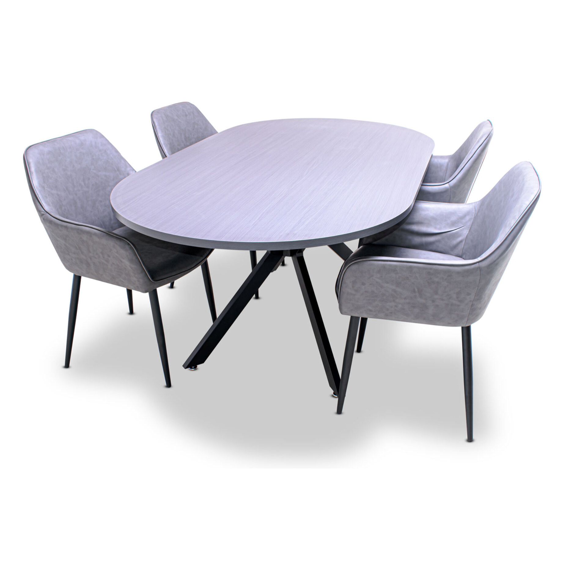 Marui - Tavolo da pranzo ovale in legno e metallo con piede centrale Ashi 150x90 cm - grigio effetto legno