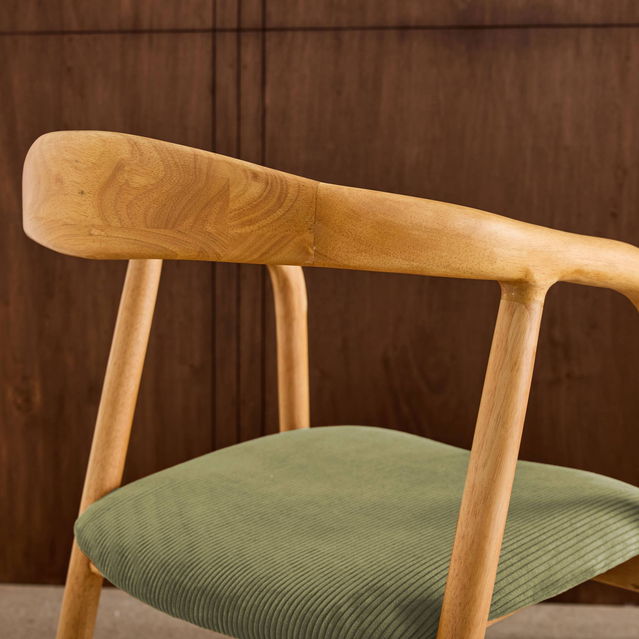 Fauteuil vintage bois d'hévéa et velours côtelé (lot de 2) SARA