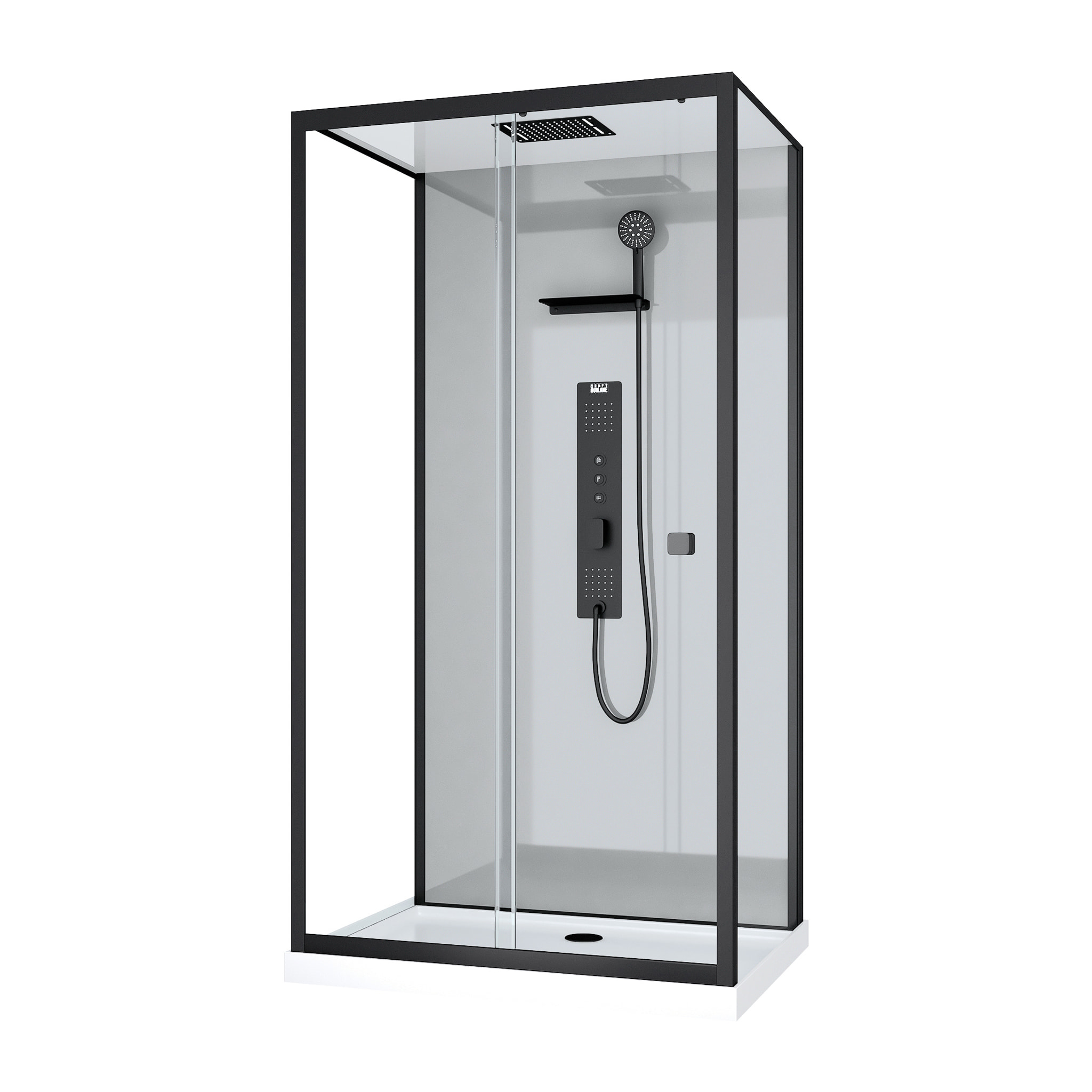 Cabine de douche Hydromassante 110x80 Receveur Bas - Fond Gris et Profilés Noir Mat - GREY STYLE LOW