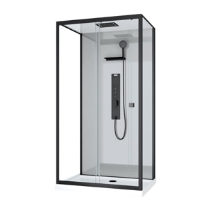 Cabine de douche Hydromassante 110x80 Receveur Bas - Fond Gris et Profilés Noir Mat - GREY STYLE LOW