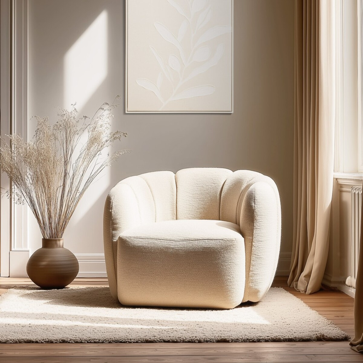 AGATHE - Fauteuil rembourré en tissu beige