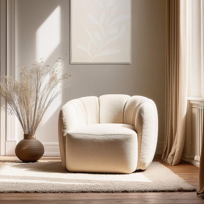 AGATHE - Fauteuil rembourré en tissu beige