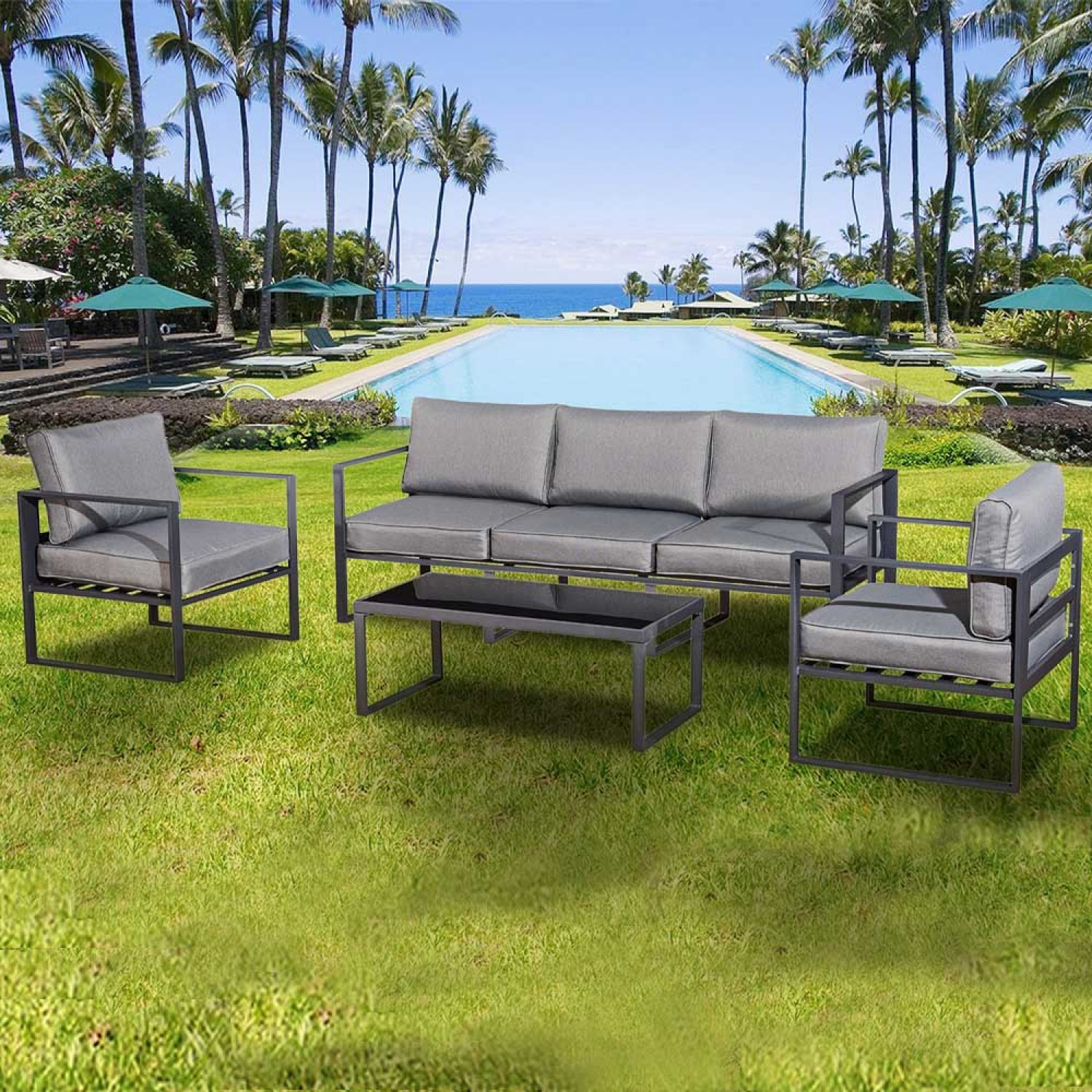 Salon de jardin en aluminium Gris KATI