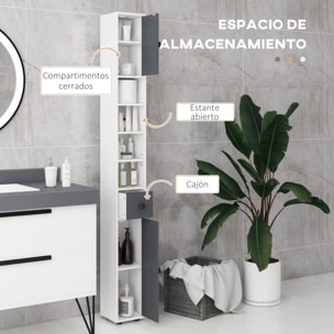 Columna de Baño Moderna Armario Alto de Baño con 1 Cajón 5 Estantes Ajustables y 2 Puertas Mueble de Baño Carga 30 kg 20x20x180 cm Gris
