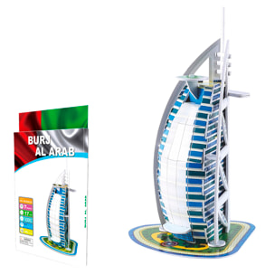 Puzle 3D de cartón del hotel Burj Al Arab situado en Dubai. 17 piezas.