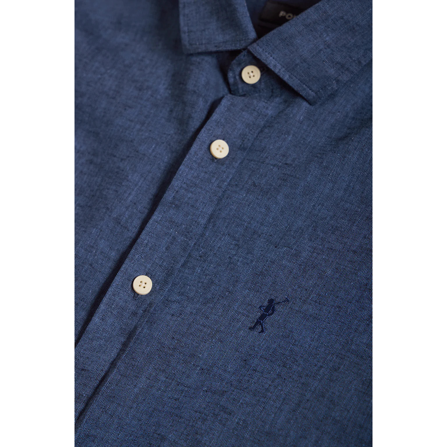 Camicia in lino e cotone blu marino con logo Rigby Go