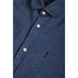 Camicia in lino e cotone blu marino con logo Rigby Go